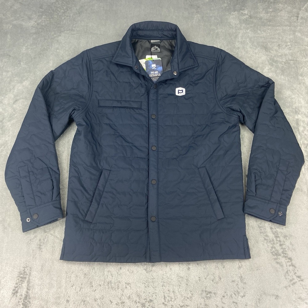 Storm Creek Jacket Mens Sz S Blue Artisan Shirt Jacket Quilted Snap Company Logo